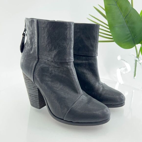 Rag & Bone Womens Newbury Boot Size 36 6 Black Leather Bootie Block Heel - Picture 1 of 14